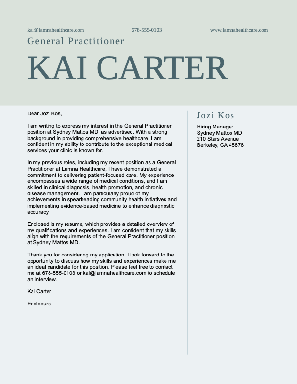 Modern traditional professional cover letter